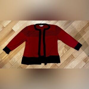 Misook Red and Black Long Sleeve Open Cardigan with 3/4 Sleeves Size Large